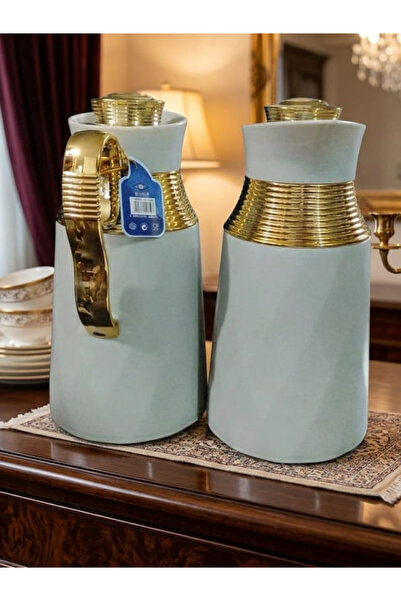 TrentonGCC Luxury 1 Liter Water Jug Set (2 Pieces) – Carafe with Gold Metal A...