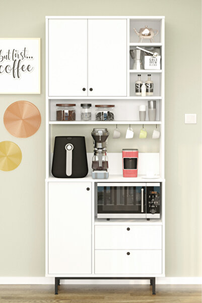 Yurudesign Royce Serisi Kahve Köşesi Çok Amaçlı Dolap Mutfak Dolabı Beyaz RE6-W