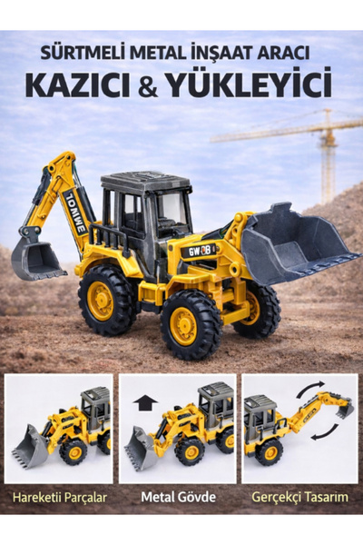 a v d a Sürtmeli Metal 1:70 Kazıcı Ve Yükleyici Oyuncak Kepçe Operatörü İş Ma...