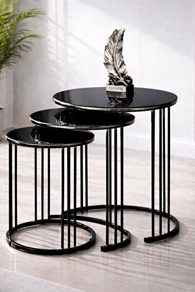 boons Palmira Modern 3’lü Zigon Sehpa Seti İç İçe Geçmeli Dekoratif Salon Seh...