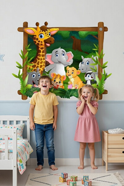 KT Decor 3d Çerçeveli Sevimli Orman Hayvanları Çocuk Odası Duvar Sticker