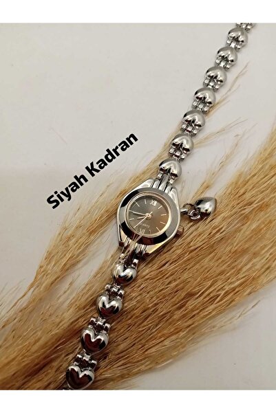 Brality MİNİMAL MODEL SİYAH Renk Kadran - Kalp Charmlı Pinterest Gümüş Renk K...