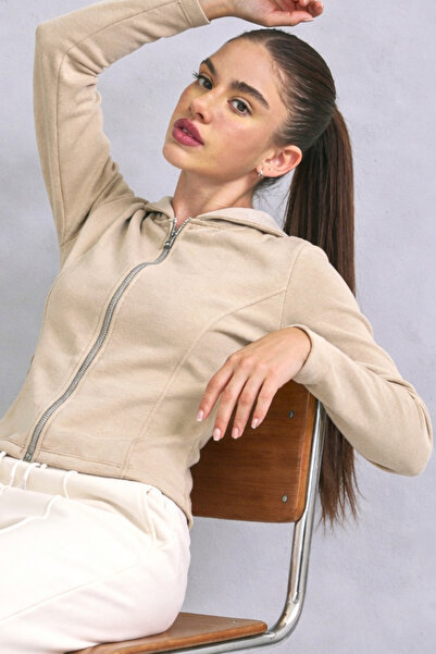 Fancy & Fun Fancy&Fun Kadın Uzun Kollu Kapüşonlu Fermuarlı Örme 3 İplik Şardo...