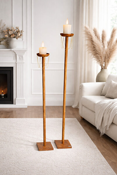 shop Meşe Dekoratif Şamdan Uzun Tasarım Mumluk Doğal Ahşap Mumluk