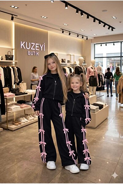Kuzeyi Butik Female Child School Sportswear Bow Detailed Wide Leg Zipper Card...
