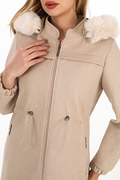 ESİN GİYİM Sade Şıklık Kapüşonlu Kaşe Kaban