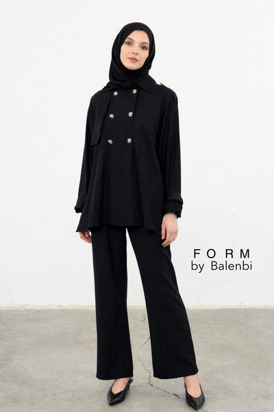 Balenbi Double-Breasted Collar Double Button Detailed Hijab Women's Woven Sui...