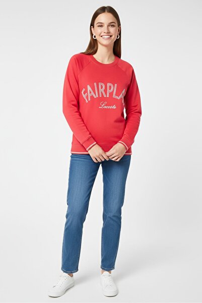 Lacoste Women Round Neck Graphic Print Long Sleeve Sweatshirts, Red