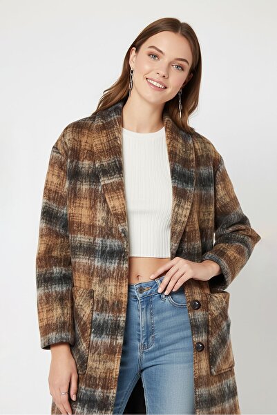 Bcbgeneration Women Long Sleeve Plaid Trench Coat Jacket, Multicolor