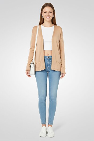 Lacoste كارديجان نسائي بياقة على شكل حرف V وأكمام طويلة وسحاب كامل، بيج