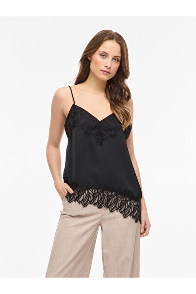 VILA Asymetrický krajkový top VILEA