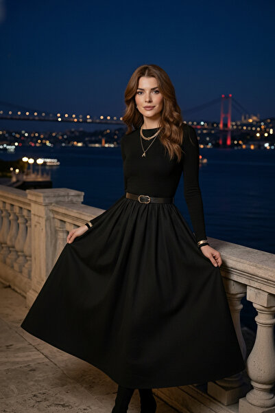 PASTELASTORE Kaiš u okrugla kragna duga haljina