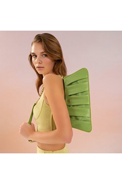 Desa Geranie Yeşil Kadın Zincir Detaylı Deri Omuz Çantası