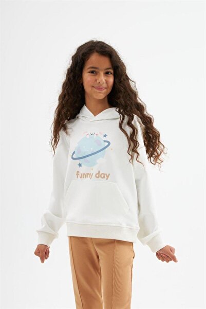 Hilal Akıncı Kids تصميم بناتي مطبوع سويت شيرت أبيض واسع الأرجل طقم مكون من قط...