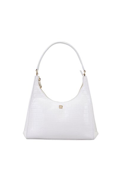 Desa Aspen Beyaz Kadın Kroko Baskılı Deri Omuz Çantası