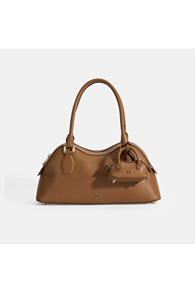 Desa Kadın Taba Deri Çanta Aksesuarlı Büyük Omuz Çantası