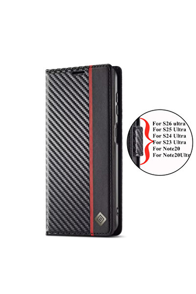 Choice جراب جلد أسود من ألياف الكربون لهاتف Galaxy S22 Ultra، متوافق مع هواتف...