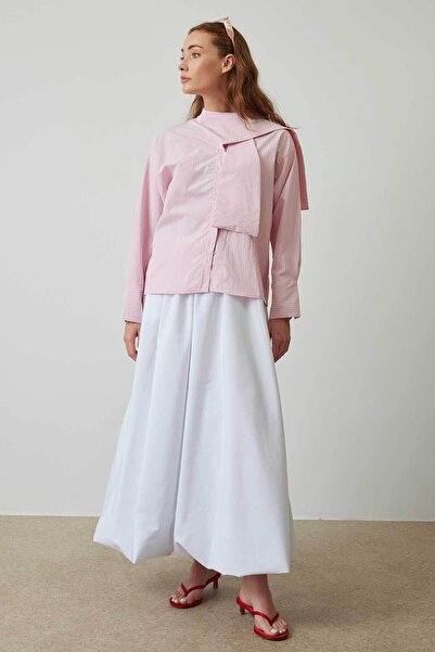 Hooopstore Cămașă roz închis cu guler tip eșarfă