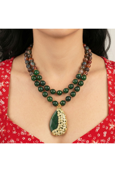 elinasaccessories Kadın Altın Renk Doğal Taşlı Damla Tasarım Bohem Boncuklu K...