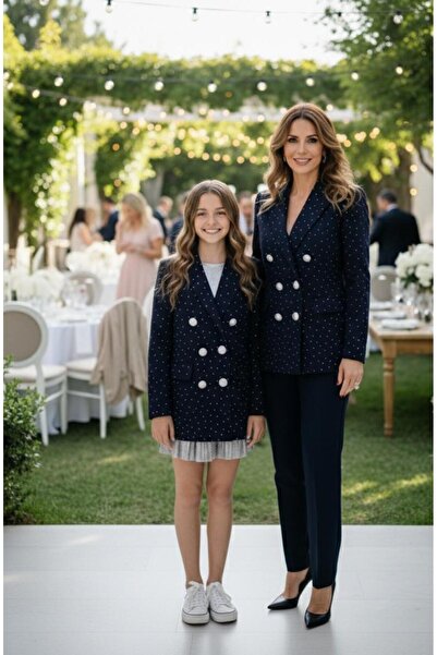 Hilal Akıncı Kids Majka i ćerka Sa kamenim detaljima jakna blazer