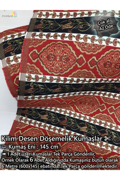 Renk Tekstil Anatolia Etnik Dokuma Kilim Şark Desenli Kumaş - Döşeme - Minder...