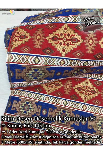 Renk Tekstil Anatolia Etnik Dokuma Kilim Şark Desenli Kumaş - Döşeme - Minder...