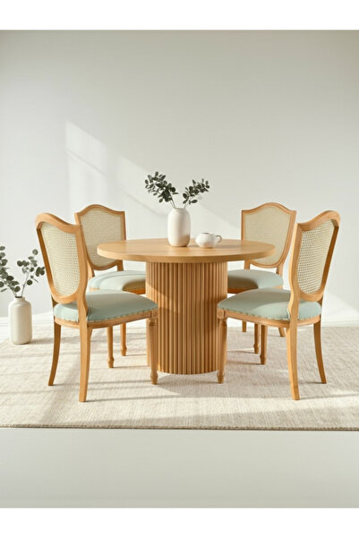 KleinHaus Furniture Retro Masa Takımı, Doğal Hazeran Sırtlı, Konforlu Oturum,...