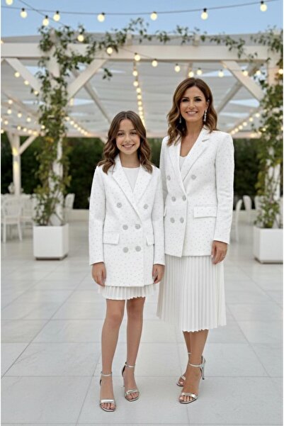 Hilal Akıncı Kids Majka i ćerka Sa kamenim detaljima jakna blazer
