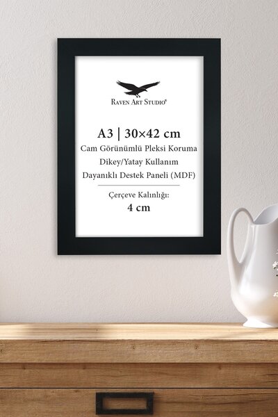 Raven Art Studio Μοντέρνο A3-30x42cm Μαύρο Προστατευμένο Άθραυστο Γυαλί Plexi...