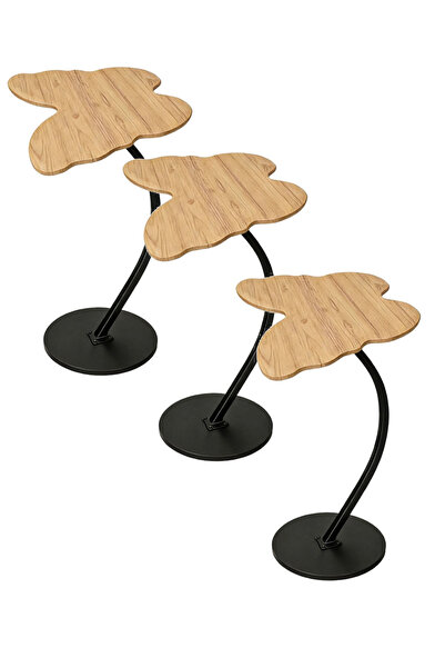 QAWAFIL HOME طقم من 3 طاولات للقهوة عصرية ,طاولة جانبية على شكل حرف C بسطح خش...