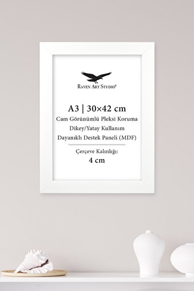 Raven Art Studio Modern A3-30x42cm Beyaz Korumalı Kırılmaz Pleksi Cam Resim F...