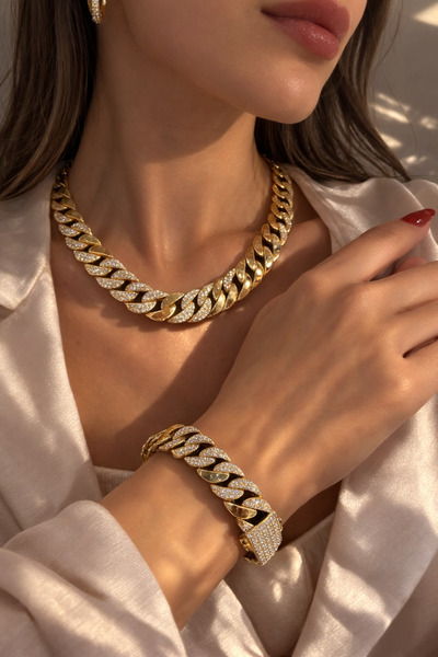 Ezgdesign 14K ALTIN KAPLAMA GURMET SET BİLEKLİK KOLYE