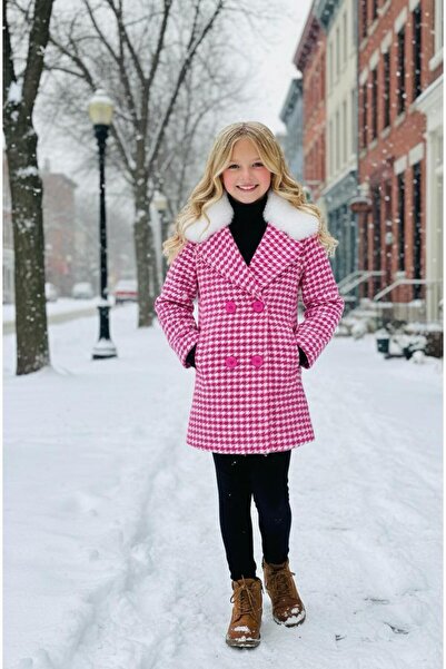 Hilal Akıncı Kids Παλτό με γούνινο γιακά με σχέδιο λούτσο για κορίτσια