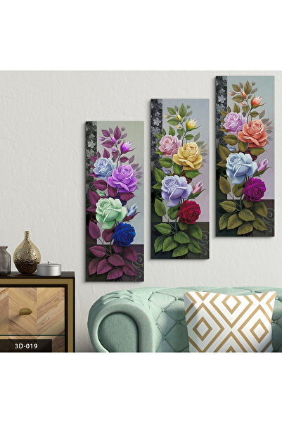 Evimemoda Masa MDF cu flori colorate 3 piese