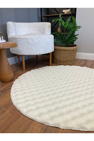 SARAZ HALI Bubble Tavşan Yuvarlak Post Yumuşacık Tavşan Tüyü Kaymaz Yıkanabil...