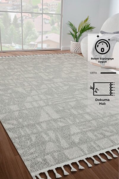 SARAZ HALI Bukle Gri Yumuşak Dokulu Halı Kilim Salon Mutfak Koridor Kesme Yol...