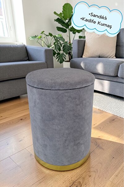 Arte Cotone Gri Kadife Kumaş Dekoratif Silindir Koltuk Puf 32 X 43 (Sandıklı)