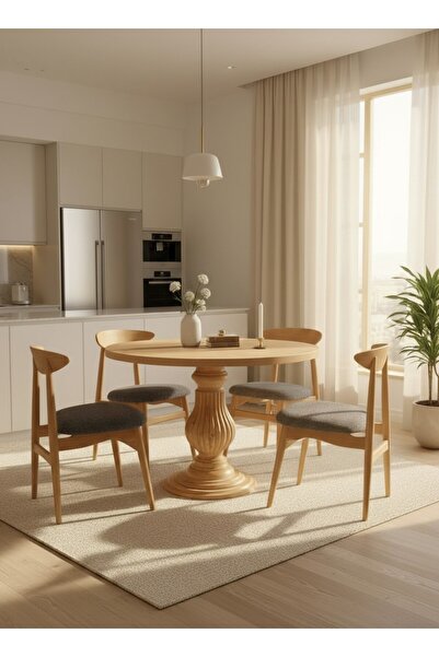 KleinHaus Furniture Balerin Masa Takımı, 4 Sandalyeli Klasik Masa Takımı, Konforlu Estetik Masa, Dayanıklı İskelet