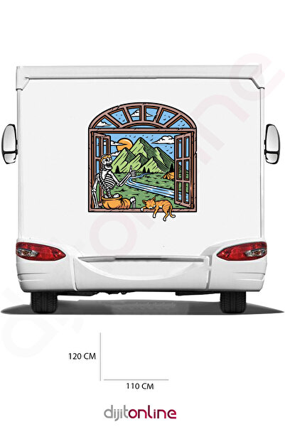 Dijitonline Karavan Manzara Baskı Sticker - Dağ Sticker - Çadır Sticker - Isk...