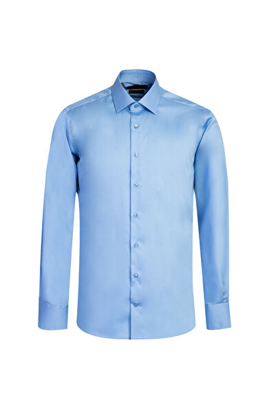 Kiğılı Дълъг ръкав, прилепваща кройка, класическа сатенена памучна риза, коят...