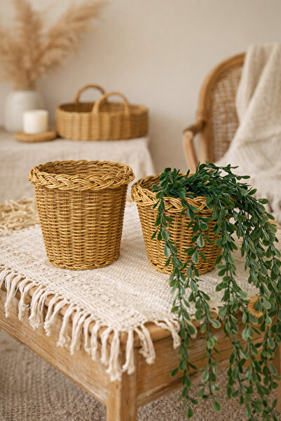 LEONEV وعاء زهور من الخيزران مكون من قطعتين