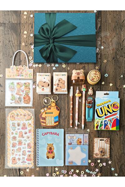 Ceylan Kırtasiye 16 lı Lüks Kutulu Kapibara Hediye Seti Kalem Silgi Defter St...