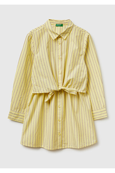 United Colors of Benetton Κοριτσίστικο κίτρινο φόρεμα με ζώνη στη μέση Ριγέ Γ...
