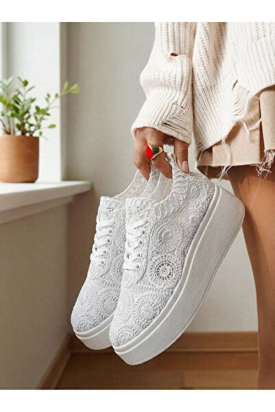Zaira Adidasi dama albi din material textil Loretta #24491 - 40