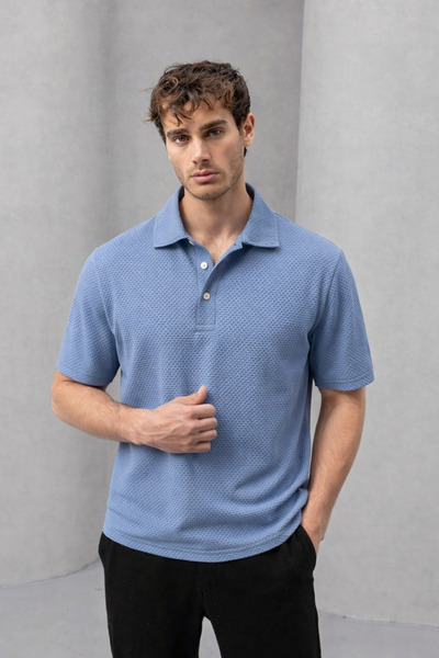 Valiberta М'яка тонка чоловіча футболка з рельєфним візерунком, поло-комір і ...