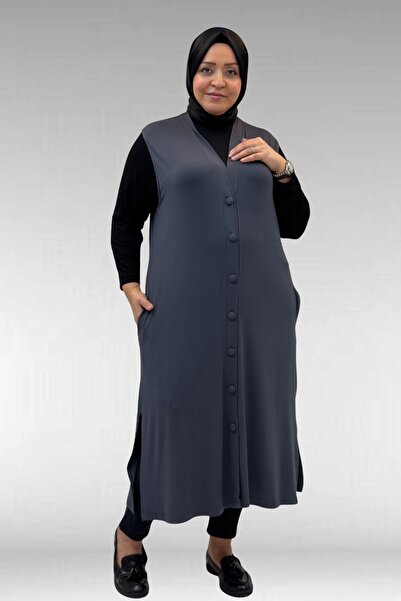 Eslina 54017 Large Size Covered Buttoned Wear-And-Go Combed Cotton Vest - Ant...