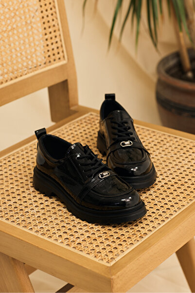 Tonny Black Women's Black Patent Leather Comfortable Fit Thermo Sole Lace-Up ...