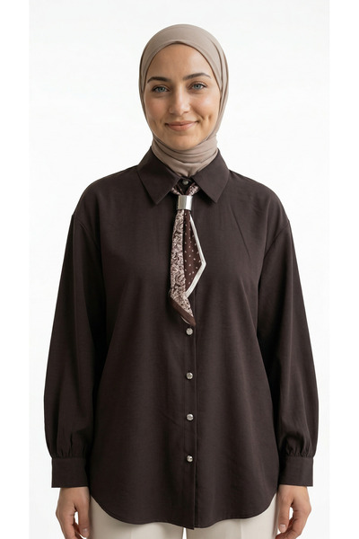 BENAHOLL Πουκάμισο Nurten με Φουλάρι- ZN2085 Καφέ