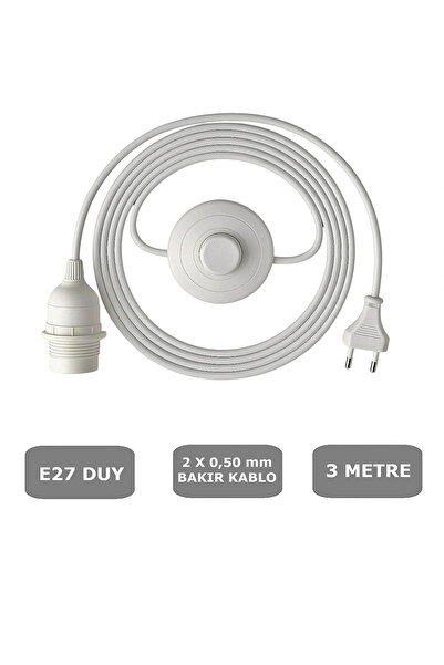 CONANA E27 Duylu 3 Metre Yerpuarlı (AÇ KAPAT ANAHTAR) Fişli Seyyar (2X0,50) (...