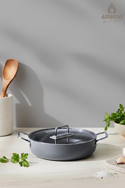 Amboss Sera Nova Seramik Yanmaz Yapışmaz Basık Tencere 28 cm – Gri